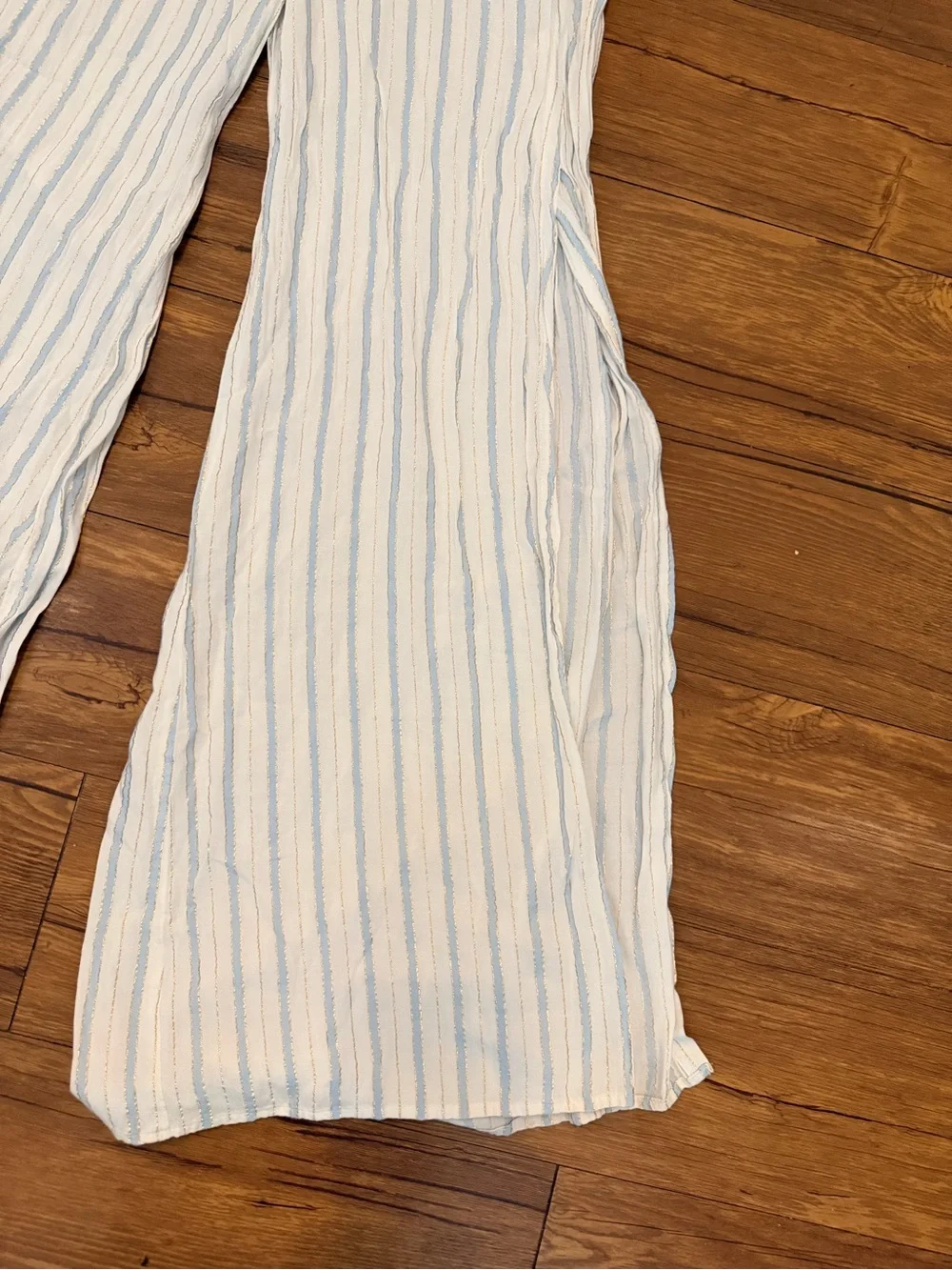 Onia Chloe Wide Leg Beach Pants Size Small Stripe Blue White High Slit Vacation